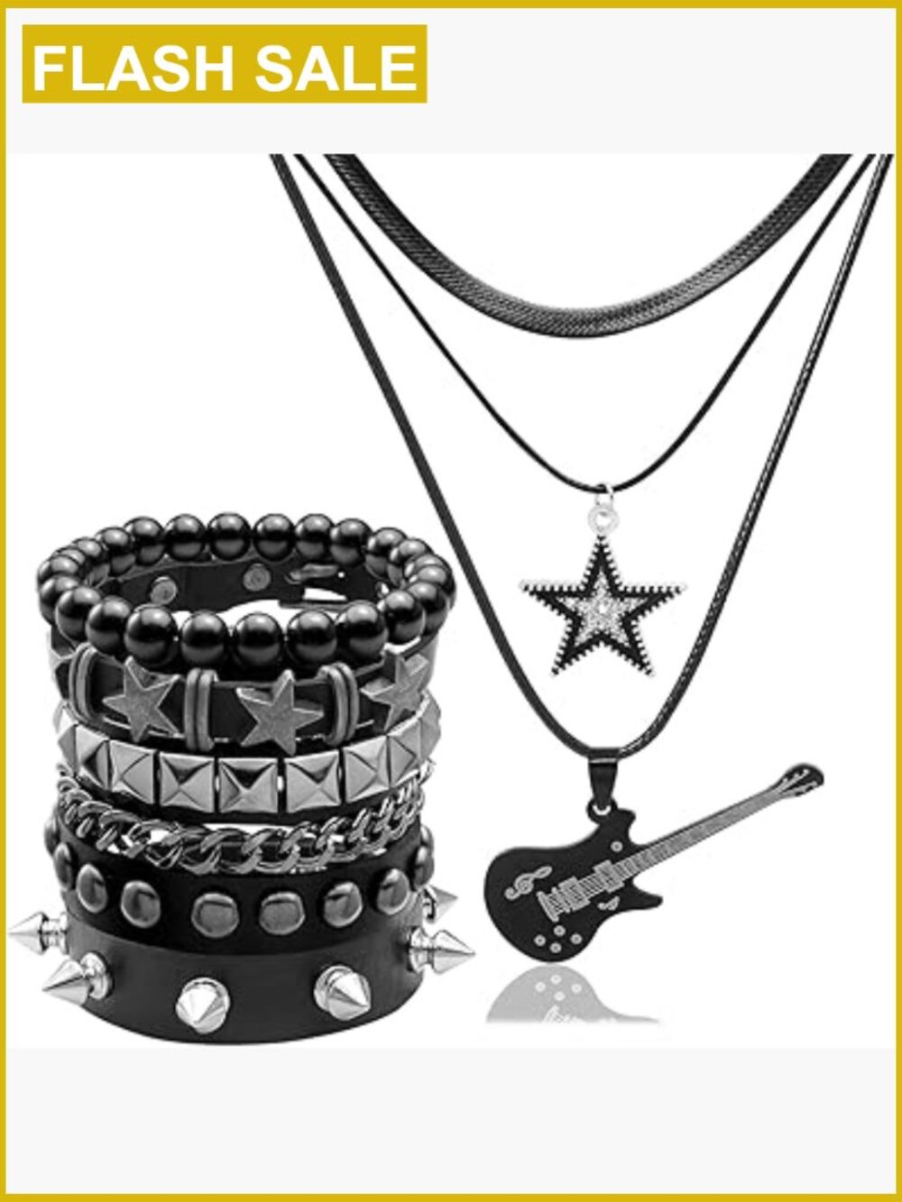 5 Pcs Grunge Emo Studded Bracelet & Necklace Set Y2K Gothic Punk Rock